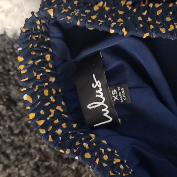 Lulus sz xs navy gold yellow Brittania Navy Blue Print Wide-Leg Culotte Pants - Picture 3 of 4